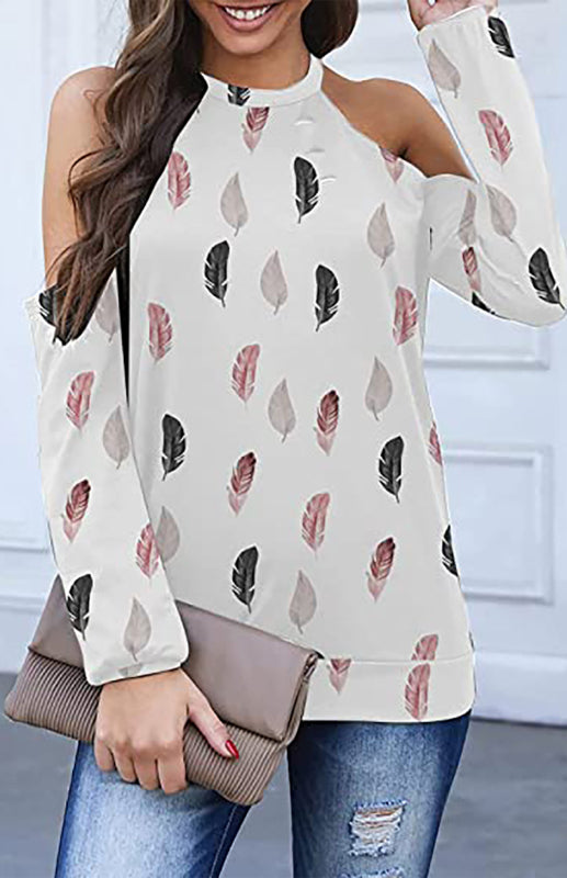 Printed Long Sleeve Casual Coat With Hanging Neck And Strapless Shoulders