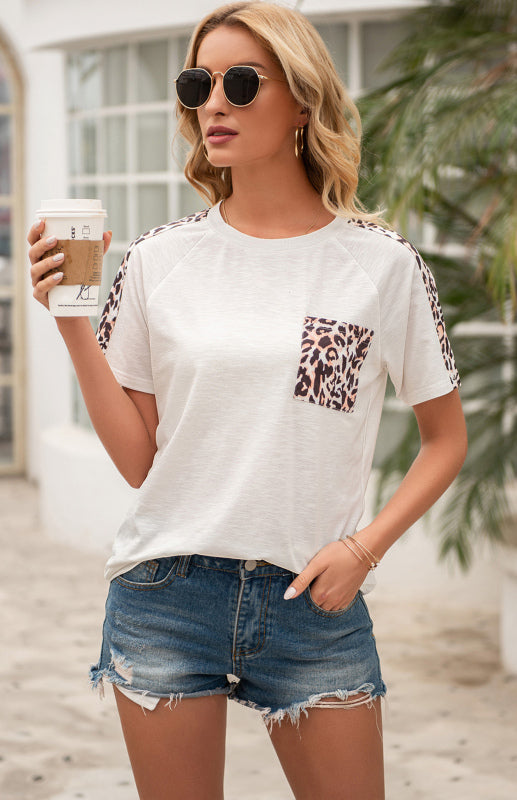 Women's Leopard Print Crew Neck Short Sleeve T-Shirt