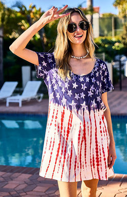 Women's Independence Day Stars and Stripes Dress Tie Dye Dress