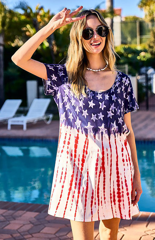 Women's Independence Day Stars and Stripes Dress Tie Dye Dress