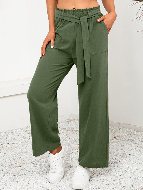 Casual Loose High Waist Tie Wide Leg Trousers