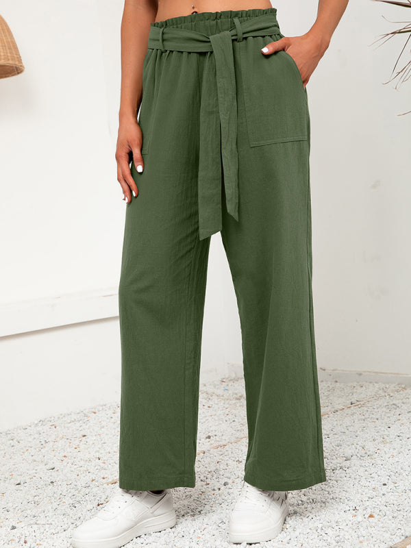 Casual Loose High Waist Tie Wide Leg Trousers
