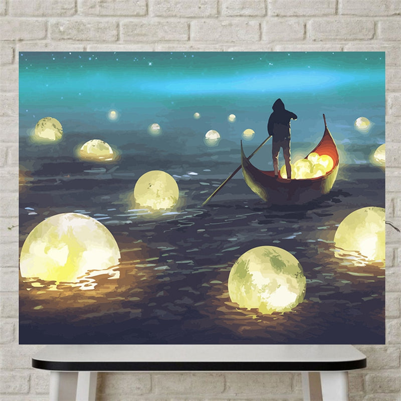 Moon And Boat Wall Art Oil Print  Paintings