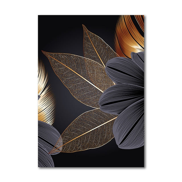 Black Golden Plant Leaf Canvas