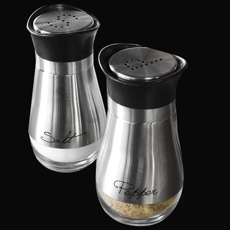 Salt and Pepper Shakers Stainless Steel Glass Set BPA Free, 4oz freeshipping - Annizon Home Essentials