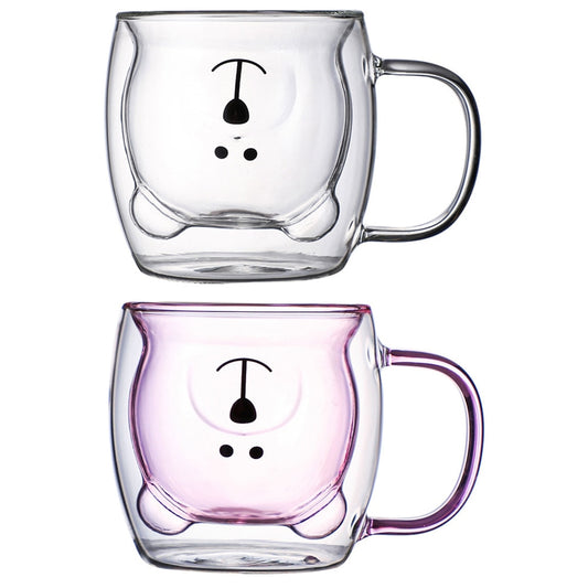Double Glass  Bear Coffee Mug