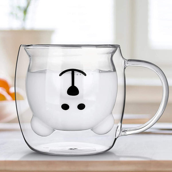 Double Glass  Bear Coffee Mug