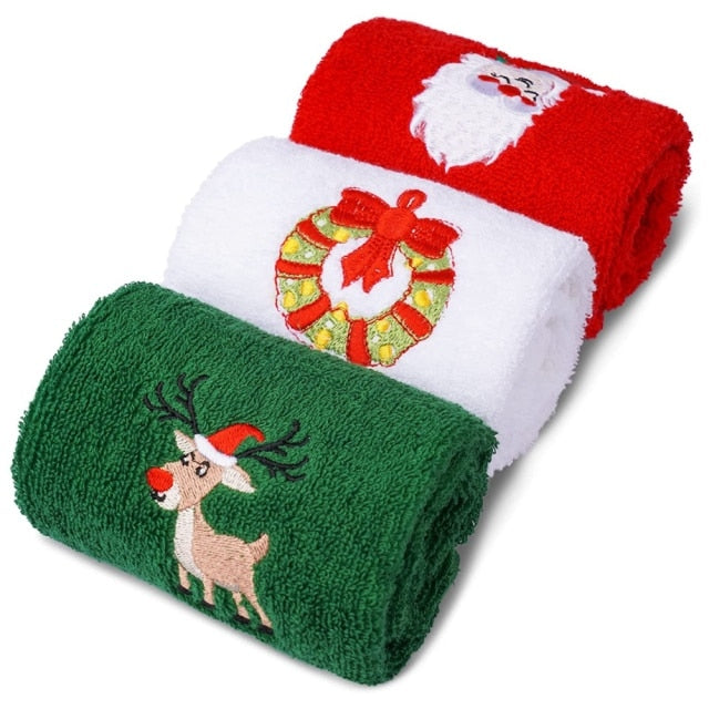 3pcs Face Red Santa Claus Towel