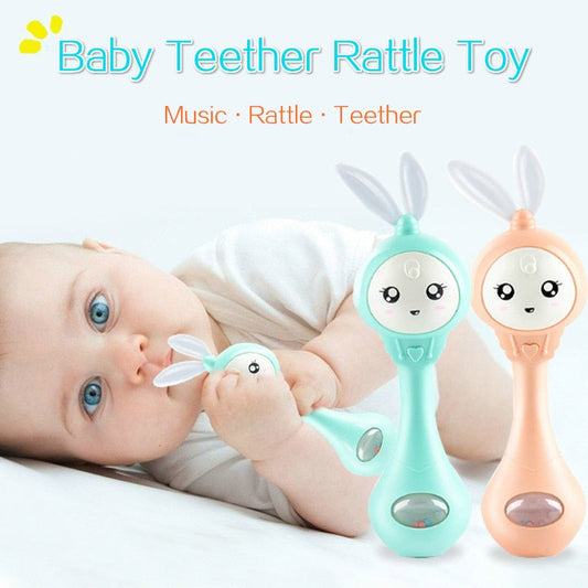 Baby Music Flashing Rattle Toys Rabbit Teether Hand Bells Mobile Infant Stop Weep Tear Rattles Newborn Early Educational Toy 18M