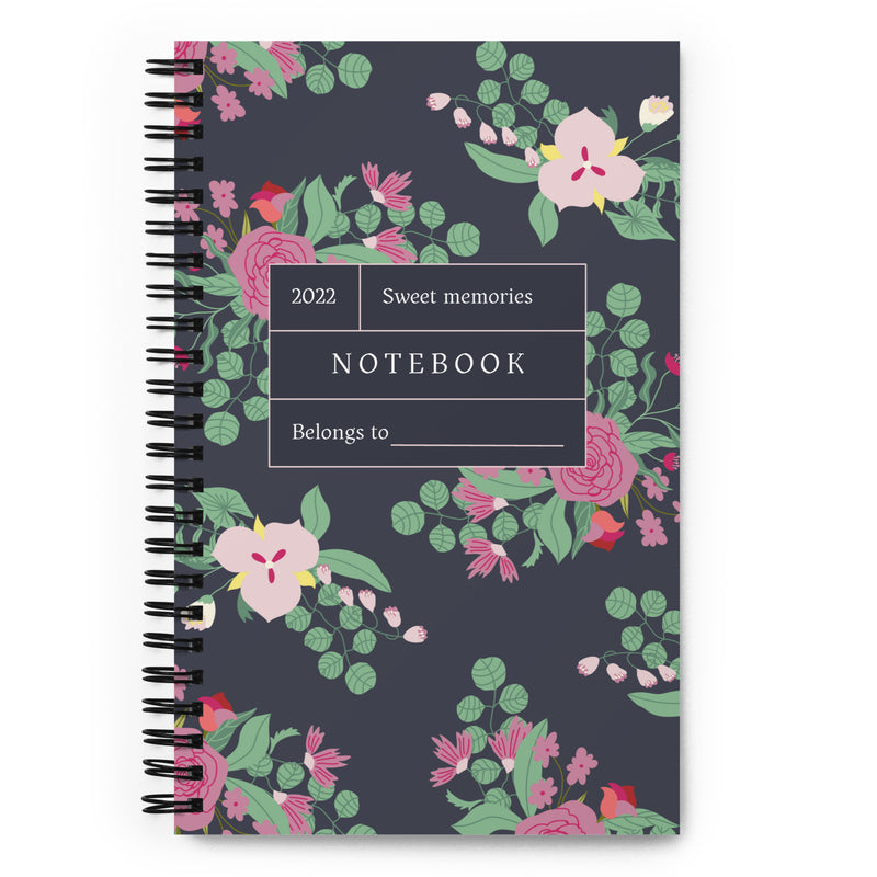 Dark Navy Flowers Spiral notebook