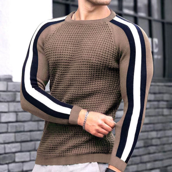 Round neck color contrast t-shirt men's casual loose bottoming sweater